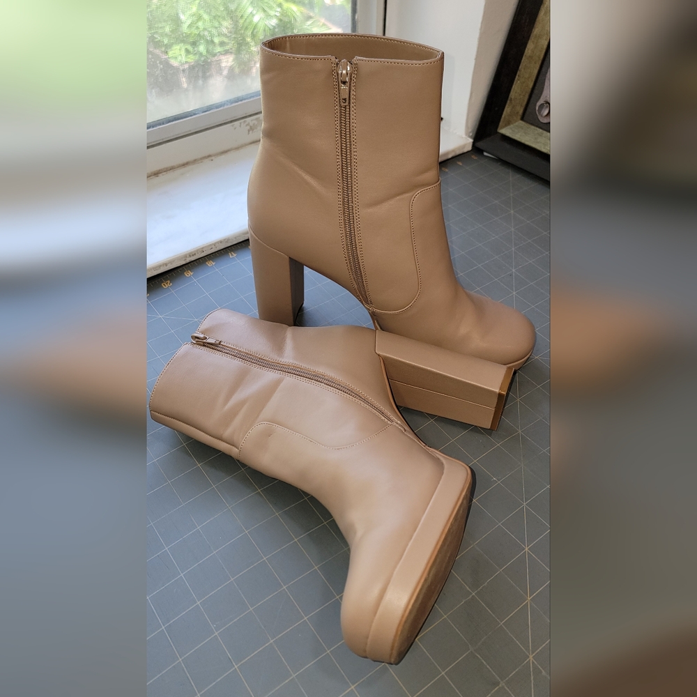 JUSTFAB High Heeled Block Heel Boot with Zipper Closure